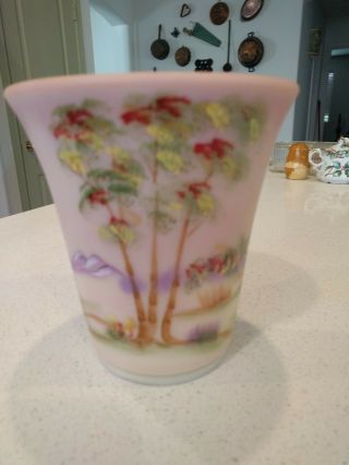 Fenton Burmese Art Glass Vase.  Rare Signed Fenton Hand Painted D.  Fredrick