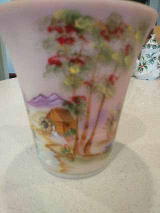 Fenton Burmese Art Glass Vase.  Rare Signed Fenton Hand Painted D.  Fredrick 3