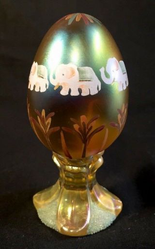 Fenton Hand Painted Elephants On Gold Carnival Egg Limited To 3000 4