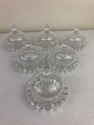 6 Mikasa Salina Clear Glass Covered Butter Cheese Dishes W/ Lids