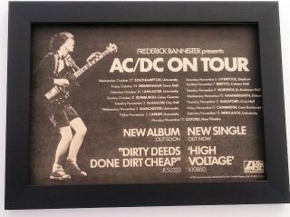 Ac/dc Dirty Deeds Tour 1976 A4 Advert Framed Fast World Ship