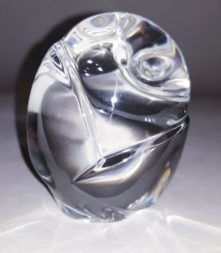 Signed Steuben Crystal Wise Owl Hand Cooler Paperweight Figurine