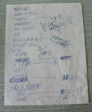 Babes In Toyland Handwritten & Autographed Set List Dallas,  Tx 1995