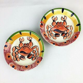 Vicki Carroll Pottery Splish Splash Crab 7 1/2 " Bowls Set Of 2 Signed 1994