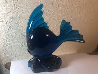 Blown Deep Turquoise Or Teal Blue Glass Swimming Tropical Fish Figurine 7 "