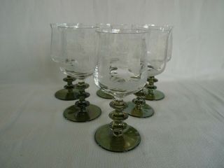Vintage Wine Glasses Green Stems Set Of 6