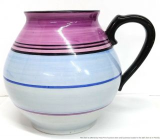 Carlton Ware Large Vintage Lavender Blue Black Striped Art Pottery Pitcher 3662