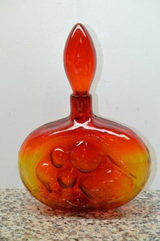 Mid Century Modern Glass Decanter With Stopper Amberina