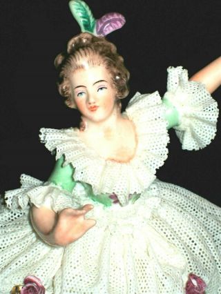 Antique German Dresden Lace Young Lady Ballerina Dancer Porcelain Figurine