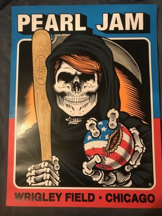 2016 Pearl Jam Chicago Wrigley Field Poster Depicting Donald Trump