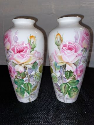 Noritake Bone China Pink Rose Boquet Vases