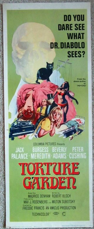 Torture Garden 1967 Insrt Movie Poster Rld Jack Palance Ex