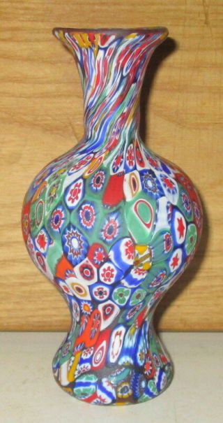 Vintage Murano Millefiori Satin Art Glass Cane Pattern Bud Vase