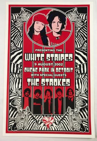 The White Stripes With The Strokes August 2002 Chene Park Detroit Concert Poster