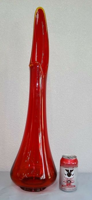 Huge Mid Century Art Glass Red Amberina Stretch Swung 26 " Tall Floor Vase Vtg