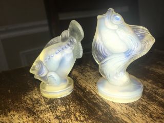Sabino France Iridescent Opalescent Art Deco Glass Pair Fish Figurines 2” & 2.  5 "