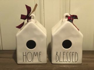 Rae Dunn Christmas By Magenta Ceramic Square Home,  Blessed Birdhouse,  Set Of 2