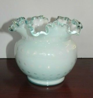 Fenton Light Blue Overlay Bubble Optic 5.  5 " Vase Ruffled Top
