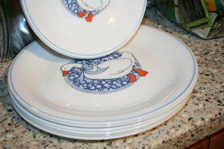 Arcopal 6 DINNER/6 LUNCH Plates Duck Goose Blue Bow Medallion Ring Milk Glass 8