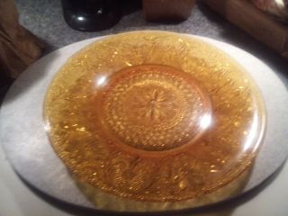 Vintage Tiara By Indiana Glass Set Of 4 Dinner Plates Sandwich Amber 10 3/8 " D