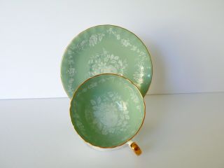 Aynsley Turquoise Green White Roses Cup & Saucer Set