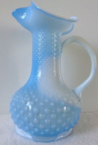 Hobnail Vintageblue Slag Pitcher Applie Handle Swirl Milk Glass 8.  5 " Tall