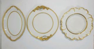 Rare 3 Gold Edged Limoges France Cookie Plates 9.  4”,  10 ",  Oval 11 " X 8 "