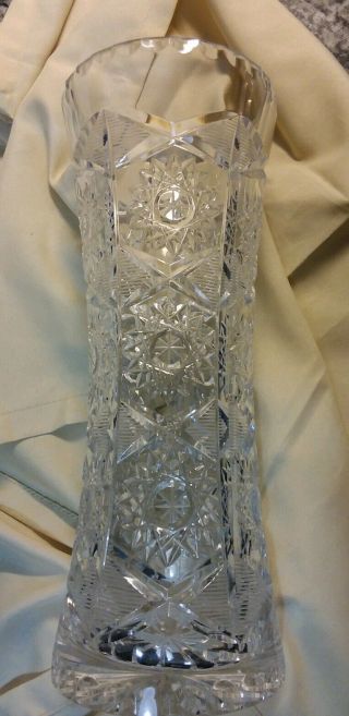 American Brilliant Antique Cut Glass Corset Vase Abp 9 " Tall