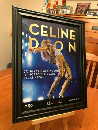 Big 10x13 Framed Celine Dion “16 Years At Caesars,  Las Vegas ” Concert Promo Ad