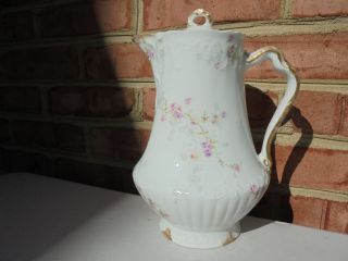Antique Haviland Limoges France Porcelain Chocolate Pot W Pink Purple Flowers