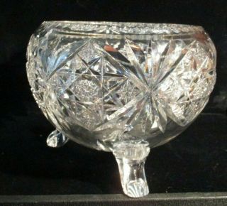 Vintage Signed Hawkes Abp Cut Glass Footed Rose Bowl