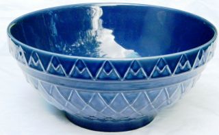 Large Over,  Under 3d Blue Diamond - Banded Art Pottery Ceramic 12 " Bowl Portugal