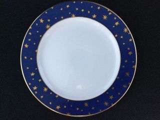 Perfect Set Of 8 Sakura Galaxy Navy Gold Stars 10 3/4 " Dinner Plates - Ships