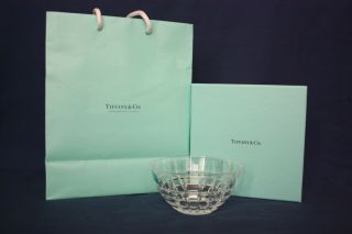 Tiffany & Co Crystal Bowl Plaid Pattern Cut Glass Clear Nib W/ Box & Bag