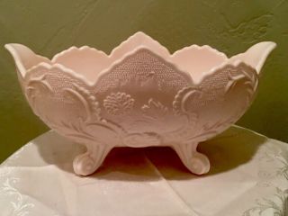 Vintage Jeannette Shell Pink Milk Glass Footed Lombardi Centerpiece Fruit Bowl