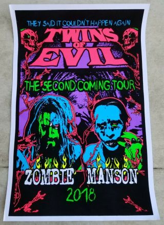 Marilyn Manson / Rob Zombie Vip Tour Poster,  Twins Of Evil 2018,  Felt Printing