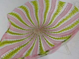 Vtg Murano Zanfirico Pink Green & Gold LatticeFligree Glass Leaf Dish Bowl Exc 3