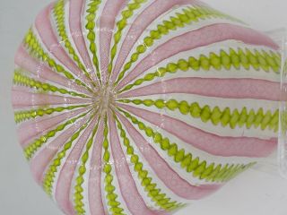 Vtg Murano Zanfirico Pink Green & Gold LatticeFligree Glass Leaf Dish Bowl Exc 4