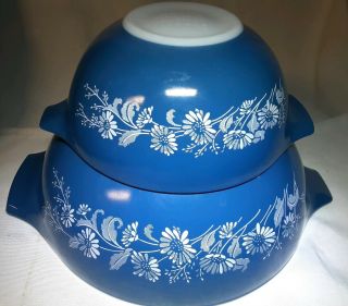 Vintage Set Of 2 Pyrex Colonial Mist Blue Cinderella Nesting Mixing Bowls,  Usa