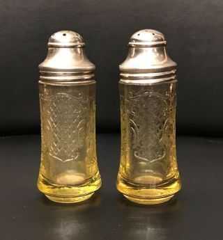 Amber Normandie Depression Glass Salt And Pepper Shakers