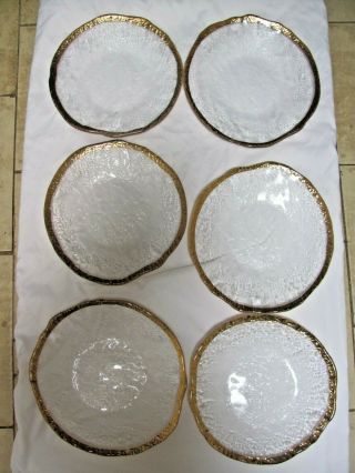 (6) Ivv Glacier Italy 10k Gold Trimmed Art Glass Hand Crafted 10 " Plates -