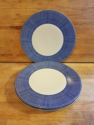 Set Of 3 Swid Powell Graph Blue 10 7/8 " Dinner Plates Japan Vintage Gorgeous