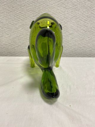Vintage Blenko Glass Olive Green Fish Vase 8 Inch Tall 11 1/2 Inch Long 4