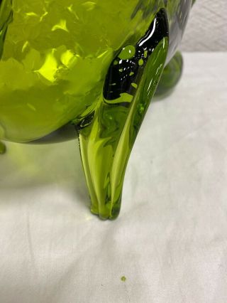 Vintage Blenko Glass Olive Green Fish Vase 8 Inch Tall 11 1/2 Inch Long 6