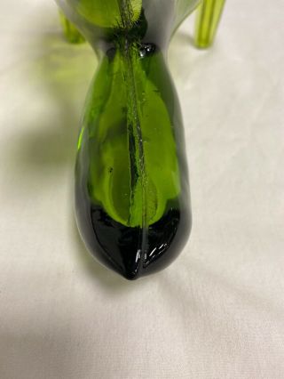 Vintage Blenko Glass Olive Green Fish Vase 8 Inch Tall 11 1/2 Inch Long 8