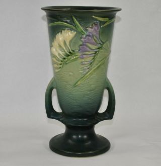 Vintage And Tall Roseville Pottery Freesia Green Ceramic Vase 125 - 10