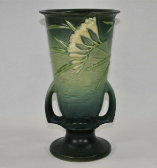 Vintage and Tall Roseville Pottery Freesia Green Ceramic Vase 125 - 10 3