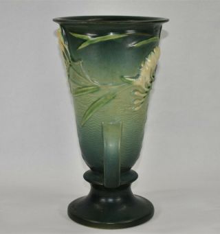 Vintage and Tall Roseville Pottery Freesia Green Ceramic Vase 125 - 10 4