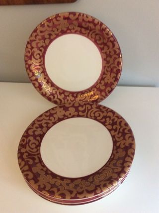 4 F.  Giorgi By Ceramica Varm Made In Italy,  11” Dinner Plate White,  Red & Gold