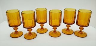 Vtg Mid Century Gold/amber Goblets Nouveau Colony Glasses 60 